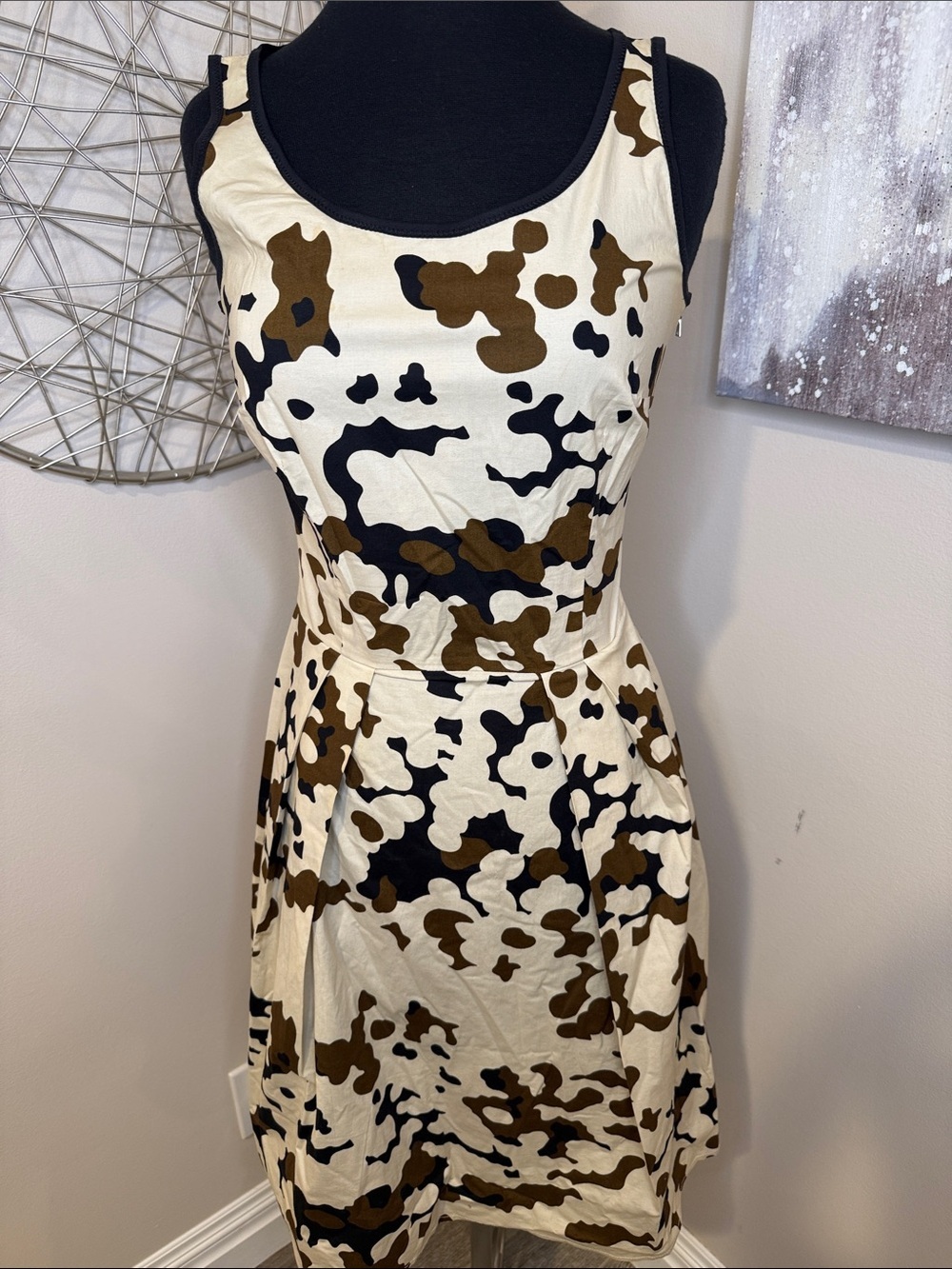 Vintage Prada Women’s Cream & Brown Printed Fit-and-Flare Dress